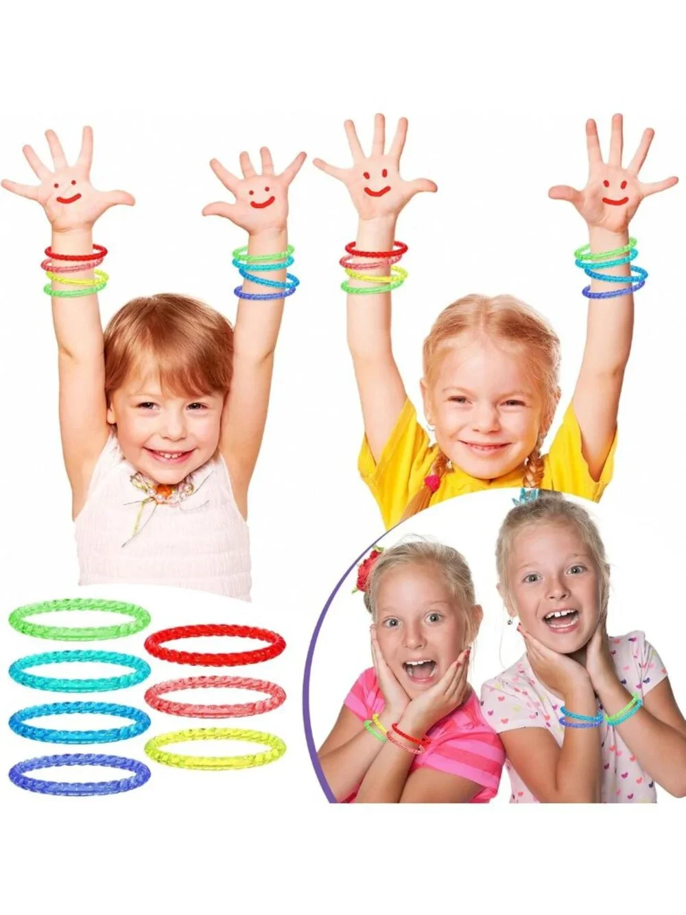 100 Pack Neon Crystal Bangle Bracelets for Kids Ages 2-8 | Fun Party Favors